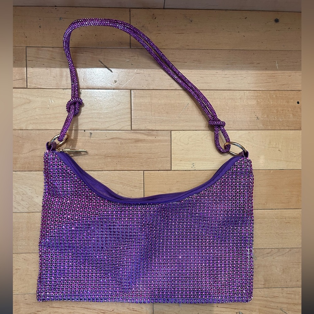 Purple bling diamanté purse rhinestone Shoulder Bag sparkle tote handbag strap